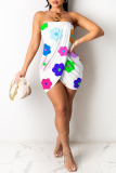 Sexy Casual Print Patchwork Backless Strapless Wrapped Skirt Dresses