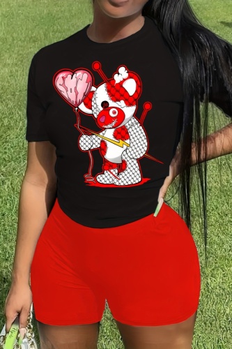 Casual Cartoon Print Basic O Neck Short Sleeve Two Pieces