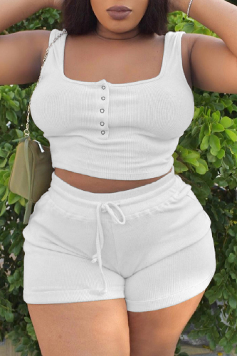 Casual Solid Basic U Neck Plus Size Two Pieces