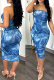 Sexy Casual Print Backless Strapless Wrapped Skirt Dresses