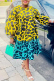 Casual Sweet Street Daily Elegant Mixed Printing Patchwork Printing Contrast O Neck Dresses