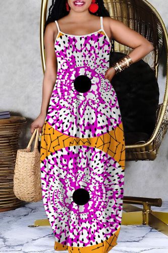 Sexy Casual Print Backless Spaghetti Strap Long Dress Dresses