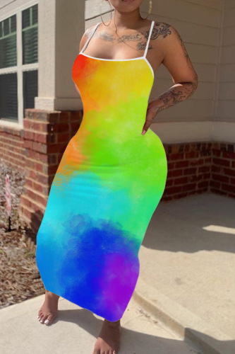 Plus Size Rainbow Color Sexy Embroidery Bodycorn Suspender Long Maxi
