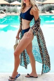 Casual Print Leopard Cardigan Swimwears Cover Up