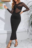 Sexy Solid Mesh O Neck Wrapped Skirt Dresses