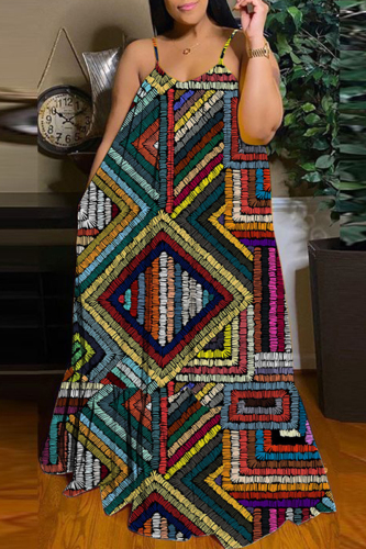 Sexy Casual Print Backless Spaghetti Strap Long Dress Dresses