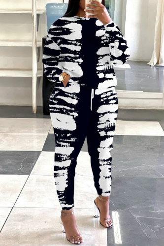 Casual Print Basic O Neck Long Sleeve Two Pieces