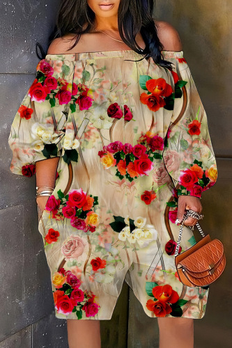 Casual Print Basic Off the Shoulder Regular Rompers
