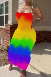 Plus Size Rainbow Color Sexy Embroidery Bodycorn Suspender Long Maxi