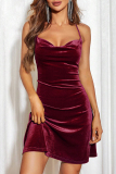 Sexy Party Solid Backless U Neck Wrapped Skirt Dresses