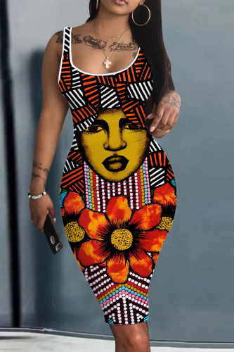 Casual Print Basic U Neck Vest Dress Dresses