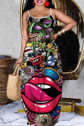 Sexy Casual Print Backless Spaghetti Strap Long Dress Dresses