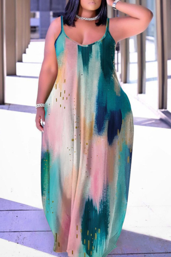 Sexy Casual Print Backless Spaghetti Strap Long Dress Dresses
