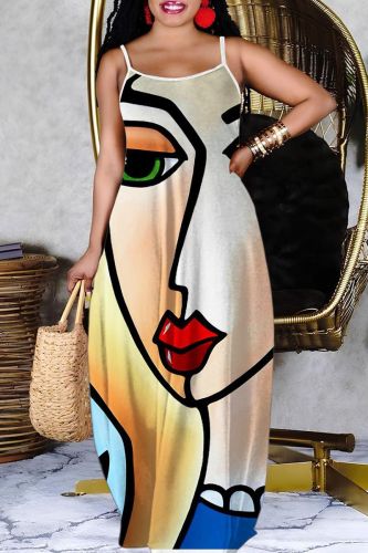 Sexy Casual Print Backless Spaghetti Strap Long Dress Dresses