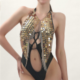 Sexy Solid Sequins Patchwork Chains Backless Accessories