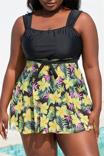 Sexy Print Patchwork Backless U Neck Plus Size Swimwear (With Paddings)