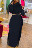 Casual Solid Slit Turtleneck Long Dress Plus Size Dresses (Without Waist Chain)