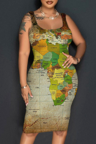 Casual Print Basic U Neck Vest Dress Dresses