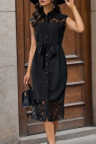Elegant Solid Lace Turndown Collar One Step Skirt Dresses