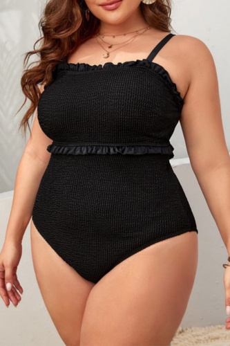 Sexy Solid Backless Spaghetti Strap Plus Size Swimwear (With Paddings)