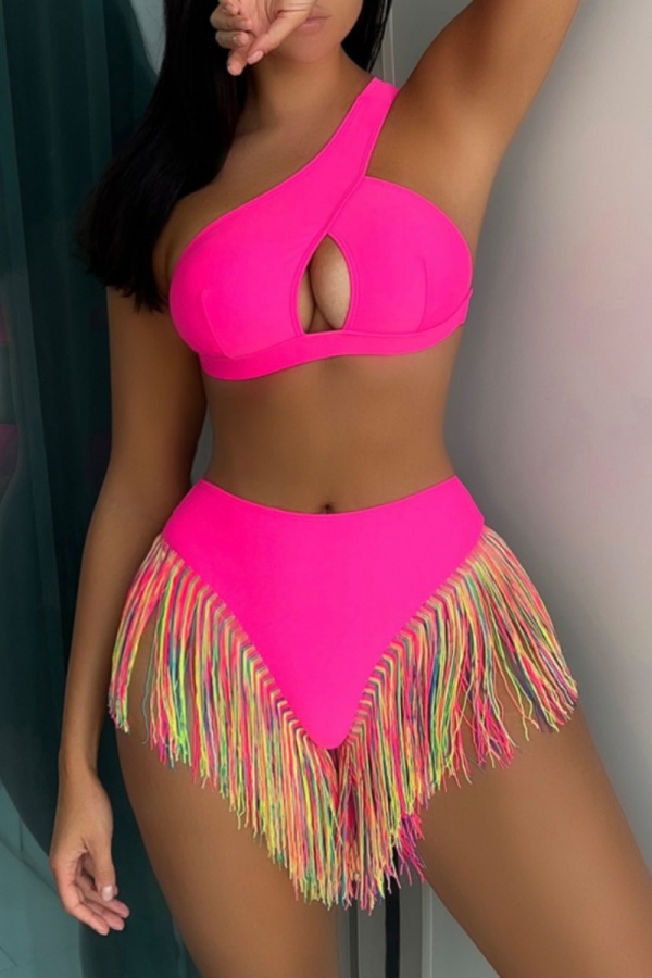 Sexy Solid Tassel Hollowed Out Patchwork Backless Swimwears (With Paddings)