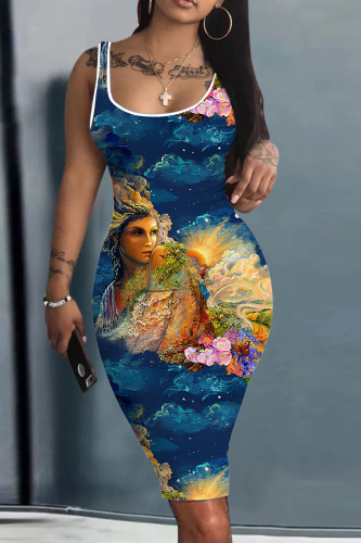 Sexy Casual Print Basic U Neck Vest Dress Dresses