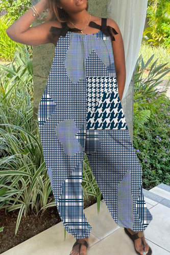 Sexy Casual Print Patchwork Backless Spaghetti Strap Regular Jumpsuits