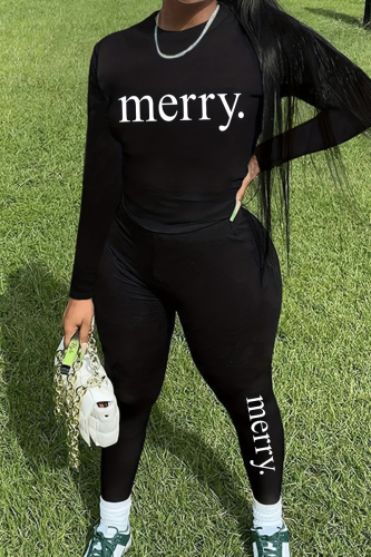 Casual Print Patchwork O Neck Long Sleeve Two Pieces