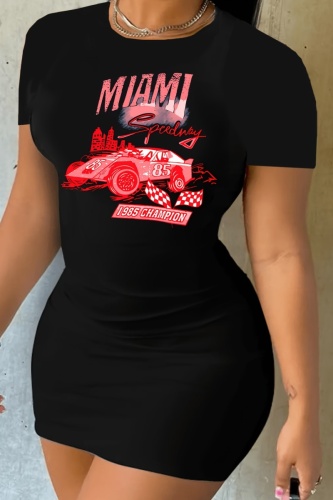 Casual Print Basic O Neck Short Sleeve Dress