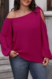 Casual Solid Hollowed Out Frenulum Oblique Collar Plus Size Tops