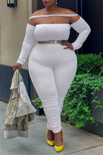 Sexy Solid Backless Off the Shoulder Plus Size Jumpsuits