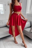 Sexy Casual Solid Backless Asymmetrical Square Collar Sleeveless Two Pieces