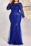 Sexy Formal Solid Patchwork See-through O Neck Long Dress Plus Size Dresses