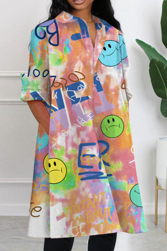 Casual Print Basic Shirt Collar Long Sleeve Dresses