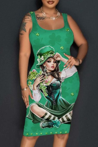 Casual Print Basic U Neck Vest Dress Dresses
