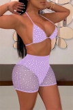 Sexy Patchwork Bandage Sequins Backless Swimwears