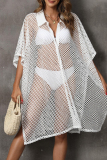 Sexy Vacation Solid Hollowed Out See-through Swimwears Cover Up