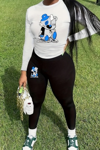 Casual Cartoon Print Basic O Neck Long Sleeve Two Pieces