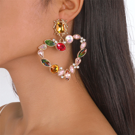 Casual Daily Party Heart Shaped Hollowed Out Patchwork Rhinestone Earrings