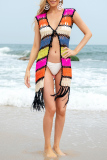 Sexy Patchwork Tassel Hollowed Out Frenulum Swimwears Cover Up