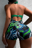 Sexy Print Hollowed Out Draw String Frenulum Backless Swimwears (With Paddings)