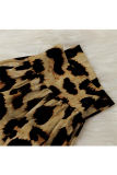 Yellow Sexy Leopard grain bandage Long Sleeve Turndown Collar Jumpsuits