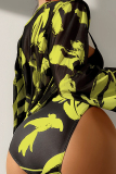 Floral Print Colorblock Long Sleeve Cardigan Cami Bra Shorts Vacation Beach Swimsuit Three Piece Set