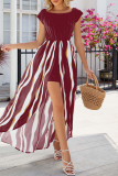 Casual Striped Print U Neck A Line Short Sleeve Dress