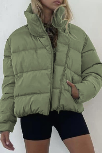 Casual Solid Zipper Mandarin Collar Outerwear