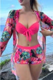 Casual Print Basic Swimsuit Three Piece Set (With Paddings)