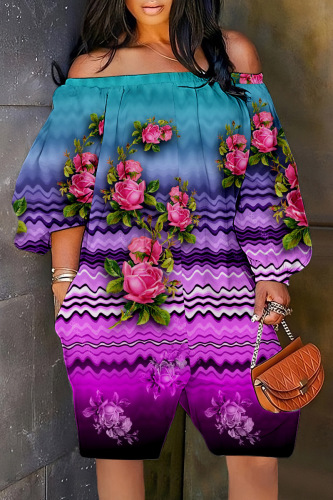 Casual Print Basic Off the Shoulder Regular Rompers