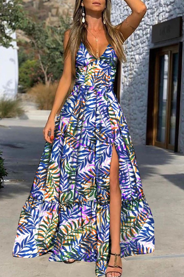 Sexy Print Leaves Cardigan V Neck Printed Dress Dresses