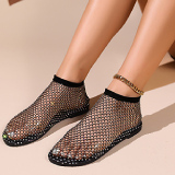 Casual Hollowed Out Patchwork Rhinestone Round Flats Shoes