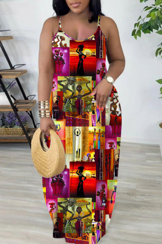 Sexy Casual Print Backless Spaghetti Strap Long Dress Dresses